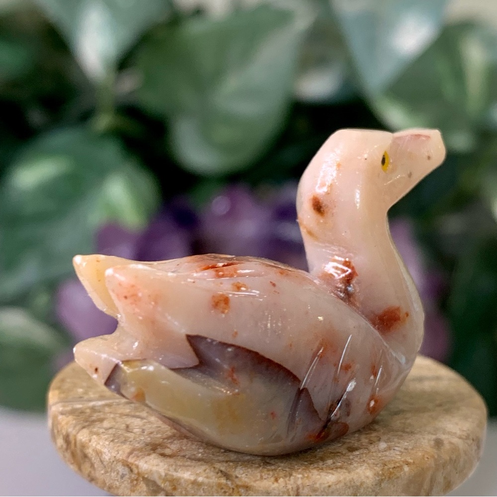 Gemstone Carved Carnelian Agate Duck Figurine Crystal Bird Rock Sculpture 1.5" - Picture 9 of 14
